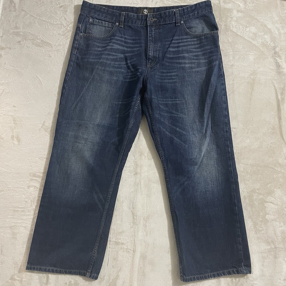 Timberland Jeans Mens Size 40 Straight Leg Dark Wash Blue‎ Denim Whiskered